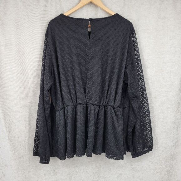 Lane Bryant Black Mock-Neck Illusion Lace Peplum Blouse Women's Plus Size 30/32 - Picture 4 of 16